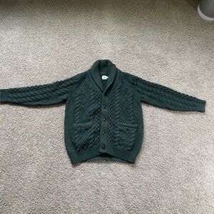 Flint and Tinder Aran Cable Knit Cardigan SZ L Heather Pine